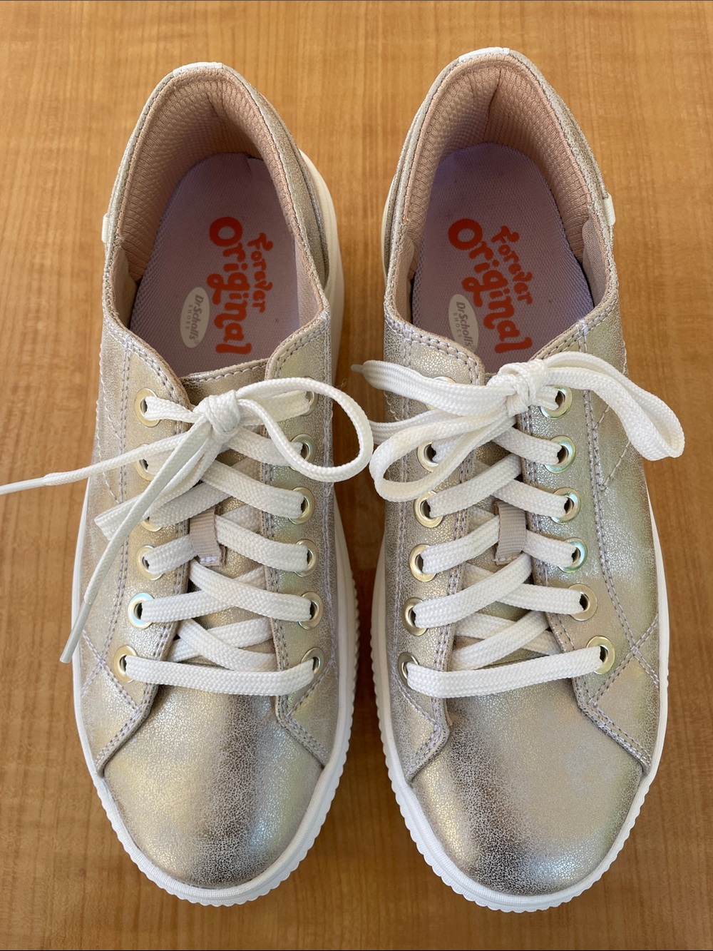 Dr Scholls For Now Platform Sneakers Metallic Light Gold Women’s Size 9